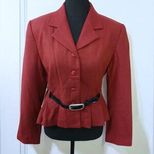Vintage-Inspired Cherry Red Peplum Jacket Chic Polished with Patent Belt… NWOT